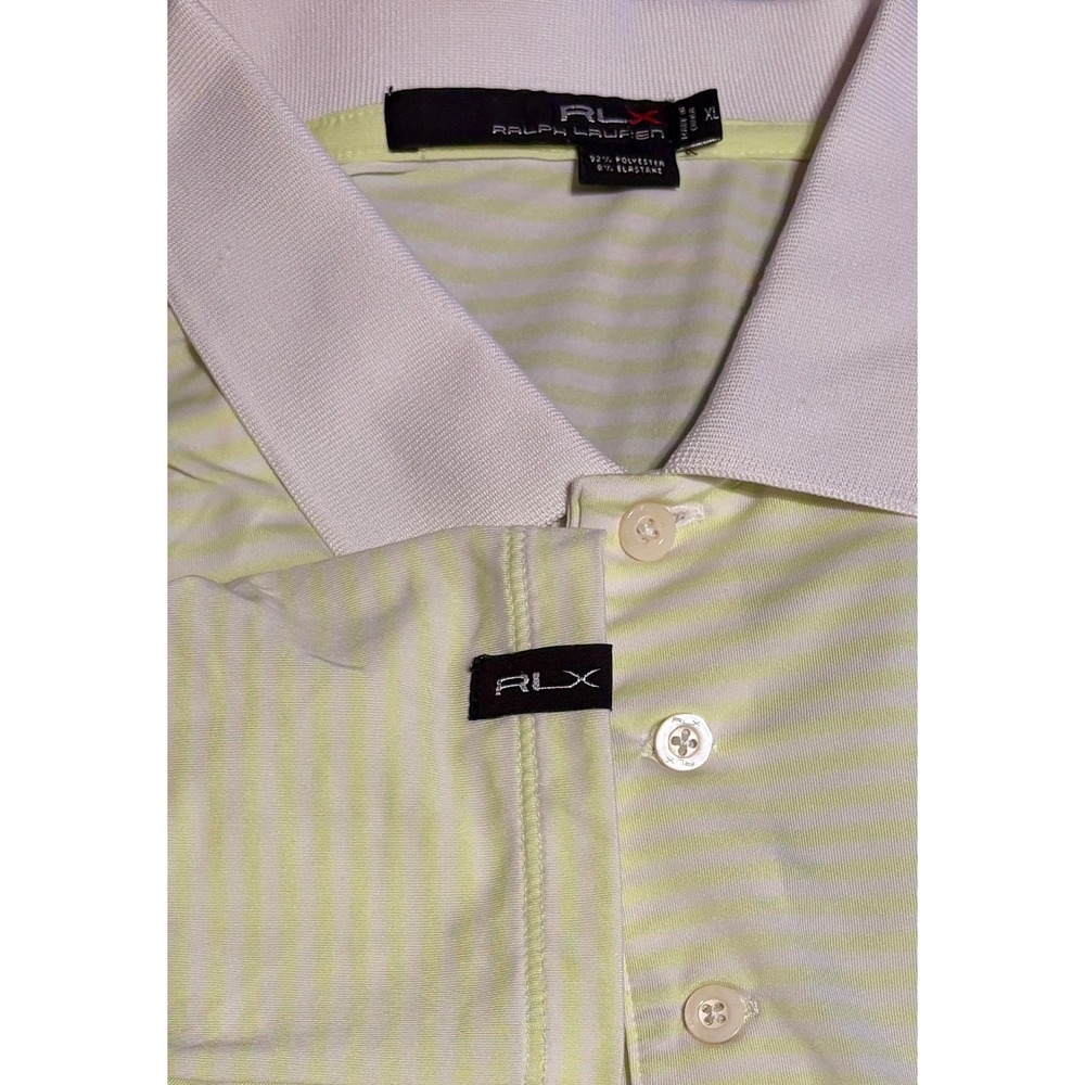RLX Ralph Lauren Polo Shirt Mens XL Lime Green‎ White Striped Performance